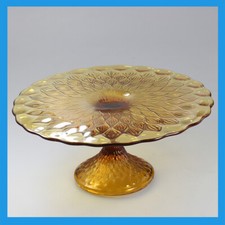Bandeja de suporte vintage antiga ouro laranja âmbar vidro cristal mesa bolo torta 28cm comprar usado  Enviando para Brazil