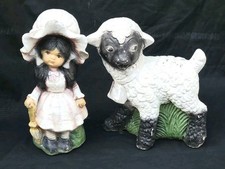 Usado, Estátuas raras vintage de gramado de jardim de cimento concreto Mary Had A Little Lamb Weathered  comprar usado  Enviando para Brazil