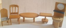 MINI MUEBLES MINIATURA VINTAGE MADERA madera conjunto silla lavabo fregadero mesa club segunda mano  Embacar hacia Mexico