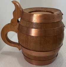 Caneca de cerveja Stein Tankard estilo renascentista madeira e cobre com faixas com tampa!!! comprar usado  Enviando para Brazil