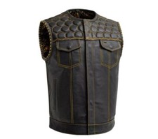 Colete de couro masculino feito sob medida dourado forro paisley colete de motocicleta comprar usado  Enviando para Brazil