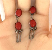 Brincos pendurados vintage de prata esterlina com pedras de coral assinadas pela AB nativos americanos comprar usado  Enviando para Brazil