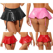 Mulheres efeito molhado Cintura Alta Em Pvc Mini Micro Saia de linha a-Lingerie com cinto de liga, usado comprar usado  Enviando para Brazil