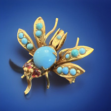 Broche antigo vitoriano dourado turquesa vermelho pasta mosca inseto inseto *tem falha* comprar usado  Enviando para Brazil