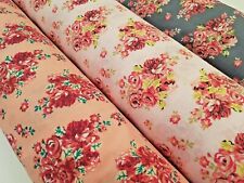 Floral Rosa Tela Poli Algodón Estampada – Antiguo Inglés Vintage Diseño – Por comprar usado  Enviando para Brazil