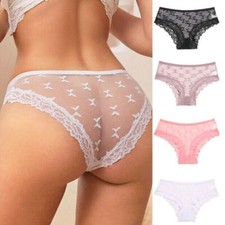 Pacote com 4 calcinhas femininas sexy transparentes cuecas acabamento de renda lingerie, usado comprar usado  Enviando para Brazil