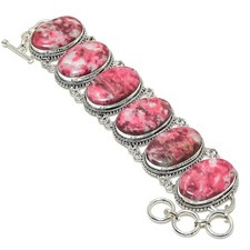 Linda pulseira de prata esterlina 925 feita à mão com pedra preciosa de tulita rosa comprar usado  Enviando para Brazil