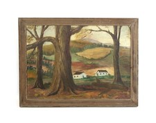 Pintura a óleo antiga vintage ingênua primitiva de paisagem de montanha florestal comprar usado  Enviando para Brazil