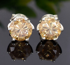 Brinco solitário de diamante tratado com champanhe 4,00 quilates prata 925 certificado, usado comprar usado  Enviando para Brazil