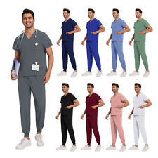 Conjunto de calças jogger masculinas elásticas uniforme de enfermagem médica gola V 3 bolsos top comprar usado  Enviando para Brazil