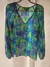 Túnica/top feminino CAPAGALLO azul e verde floral estilo boutique - Tamanho pequeno comprar usado  Enviando para Brazil