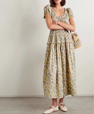 Vestido midi feminino Doen gola redonda floral manga folhada comprar usado  Enviando para Brazil