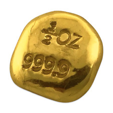 Lingote de barra redonda marcado à mão ouro maciço fino 9999 1/2 onça troy comprar usado  Enviando para Brazil