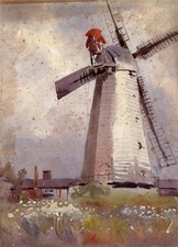 Alfred Crowdy Lovett (1862-1919) Antyczny obraz akwarelowy - scena wiatraka na sprzedaż  Wysyłka do Poland
