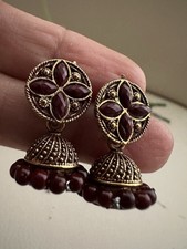 Golden maroon jhumkiyan for sale  BIRMINGHAM