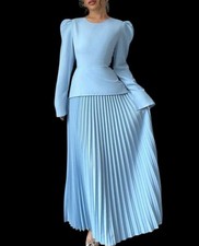 Vestido longo Flowy azul claro varredor acordeão plissado maxi PLUS GG novo, usado comprar usado  Enviando para Brazil