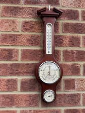 Brown wooden barometer for sale  BRAINTREE