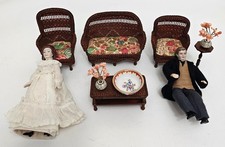 Usado, 10 peças vintage Meyer casa de bonecas móveis de vime sofá, cadeiras, mesa de centro, pessoas comprar usado  Enviando para Brazil