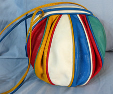 BRIO VINTAGE! Bolsa de couro bolsa tiracolo listras arco-íris bolsa desleixada redonda cúpula comprar usado  Enviando para Brazil
