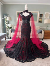 Vestido de noiva gótico preto e vermelho escuro sereia aplique capa, usado comprar usado  Enviando para Brazil
