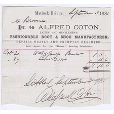 1881 Billhead, fabricante de botas e sapatos Alfred Coton, MATLOCK BRIDGE comprar usado  Enviando para Brazil