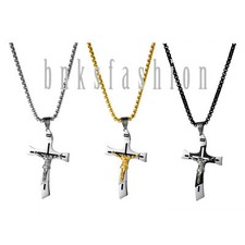 Aço Inoxidável Masculino Cruz Jesus Cristo Inri Em Corrente Colar Pingente Crucifixo comprar usado  Enviando para Brazil