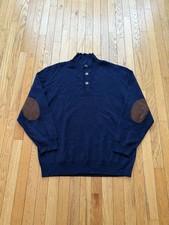 Suéter masculino vintage anos 90 Perlis lagostim roupas malha azul XXL quarto botão cotovelos comprar usado  Enviando para Brazil