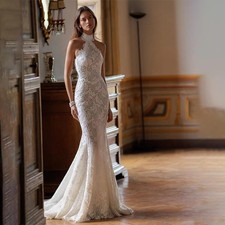 Vestido de noiva sereia de renda sem mangas gola alta com zíper vestidos de noiva comprar usado  Enviando para Brazil