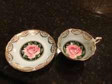 Xícara/pires de chá rosa repolho Paragon azul claro garantia dupla dourado! Perfeito estado! comprar usado  Enviando para Brazil