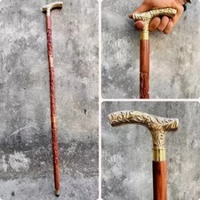 Antiga bengala de madeira esculpida à mão cabo de latão maciço presente vintage comprar usado  Enviando para Brazil