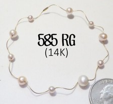 Pulseira de fio de ouro laminado 14K vintage 585 RG 6mm e 4mm pérolas cultivadas curvilíneas, usado comprar usado  Enviando para Brazil