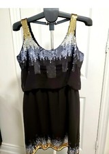 Elegante vestido de coquetel de lantejoulas preto dourado, usado comprar usado  Enviando para Brazil