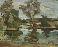 Signed antique landscape d'occasion  Expédié en Belgium