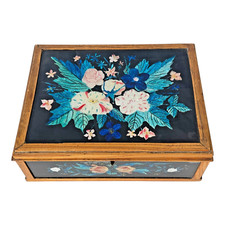 Antiga caixa de cômoda de vidro floral multicolorida arte popular foilwork comprar usado  Enviando para Brazil
