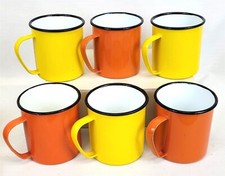 Usado, Caneca de esmalte vintage OTO Japão laranja e amarelo MCM retrô conjunto de 6 xícaras ~ T552 comprar usado  Enviando para Brazil