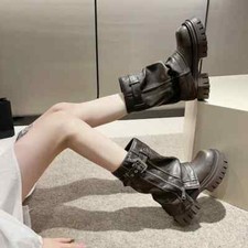 Botas de salto quadrado com zíper lateral fivela de cinto plataforma meia panturrilha sapatos femininos comprar usado  Enviando para Brazil