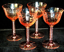 Quatro vintage ca. Copos de coquetel de licor rosa 1920 CENTRAL GLASS WORKS 1426-1, usado comprar usado  Enviando para Brazil