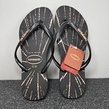 Sandálias chinelos Havaianas femininas logotipo fino 7/8 metálicas Chevron preto/rosa comprar usado  Enviando para Brazil