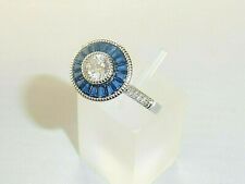 Anel feminino feito à mão estilo halo prata esterlina 925 sólido azul e branco safira comprar usado  Enviando para Brazil