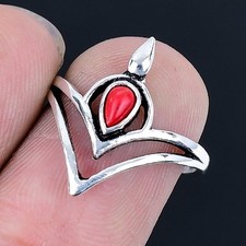 Anel feito à mão folheado a prata 925 coral vermelho italiano tamanho 7 EUA, usado comprar usado  Enviando para Brazil