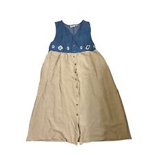 Usado, Vestido jumper jeans vintage grama limão sem mangas botão frente amarrar costas tamanho 2X comprar usado  Enviando para Brazil