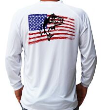 Usado, Camiseta manga longa UPF 30 barco de pesca proteção UV bandeira americana peixe robalo comprar usado  Enviando para Brazil