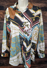 Zara Chain-Link Button Down Blouse Colorful All Over Print Lightweight Women's M comprar usado  Enviando para Brazil