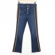 Bota jeans feminina Veronica Beard Carolyn bebê 26 azul stretch bainha fray listra lateral comprar usado  Enviando para Brazil