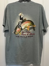 Camiseta masculina vintage The Tackle Shop pesca com mosca oliva grande Ennis Montana comprar usado  Enviando para Brazil