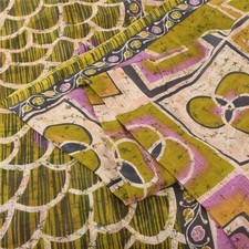 Tecido para artesanato Sanskriti Vintage Sarees Verde Batik Work 100% Algodão Puro Sari 5Yd comprar usado  Enviando para Brazil