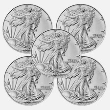 Lote de 5 - (2022-2025) $1 American Silver Eagle 1 oz BU, usado comprar usado Lote de 5 - (2022-2025) $1 American Silver Eagle 1 oz BU, usado comprar usado  Enviando para Brazil
