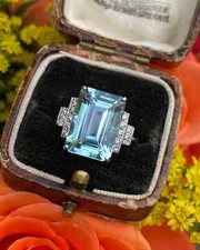 Anillo de propuesta de boda de diamantes aguamarina natural de 5,30 quilates de oro blanco de 14 quilates talla 7,5 segunda mano  Embacar hacia Mexico