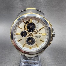 Relógio masculino Seiko Coutura 44mm mostrador branco dois tons calendário perpétuo corridas solares comprar usado  Enviando para Brazil