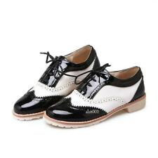Novo Sapato Oxford Feminino com Cadarço Preto e Branco Salto Cubano Casual Brogues comprar usado  Enviando para Brazil